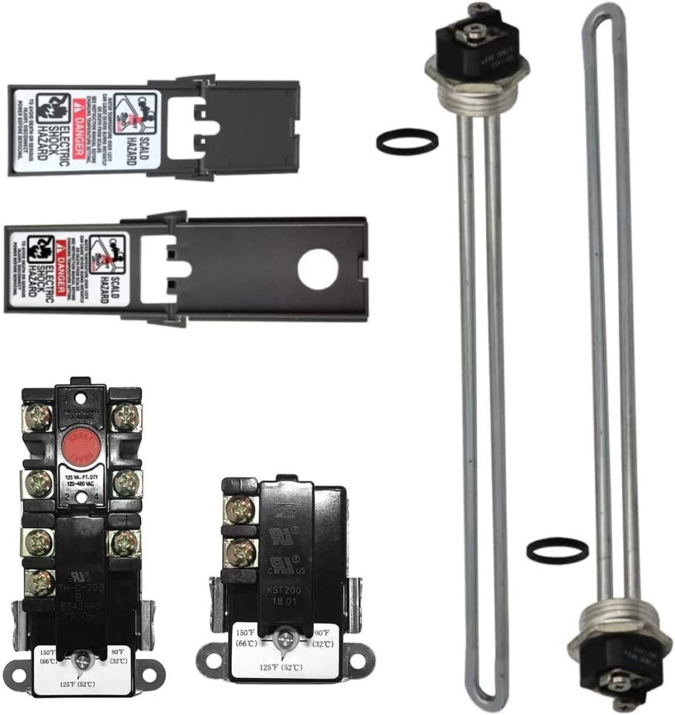 EWH-02 Electric Water Heater Tune-Up Kit, Water Heater Parts - Two 4500W 240V Heater Elements, Universal Upper Water Heater Thermostat, Lower Thermostat and Protective Covers. Fits Most brands