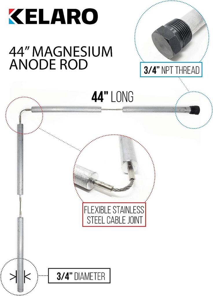 Magnesium Water Heater Anode Rod (44 inch Flexible) 3/4 NPT Thread for Rheem, Reliance, Richmond, Kenmore, GE by Kelaro