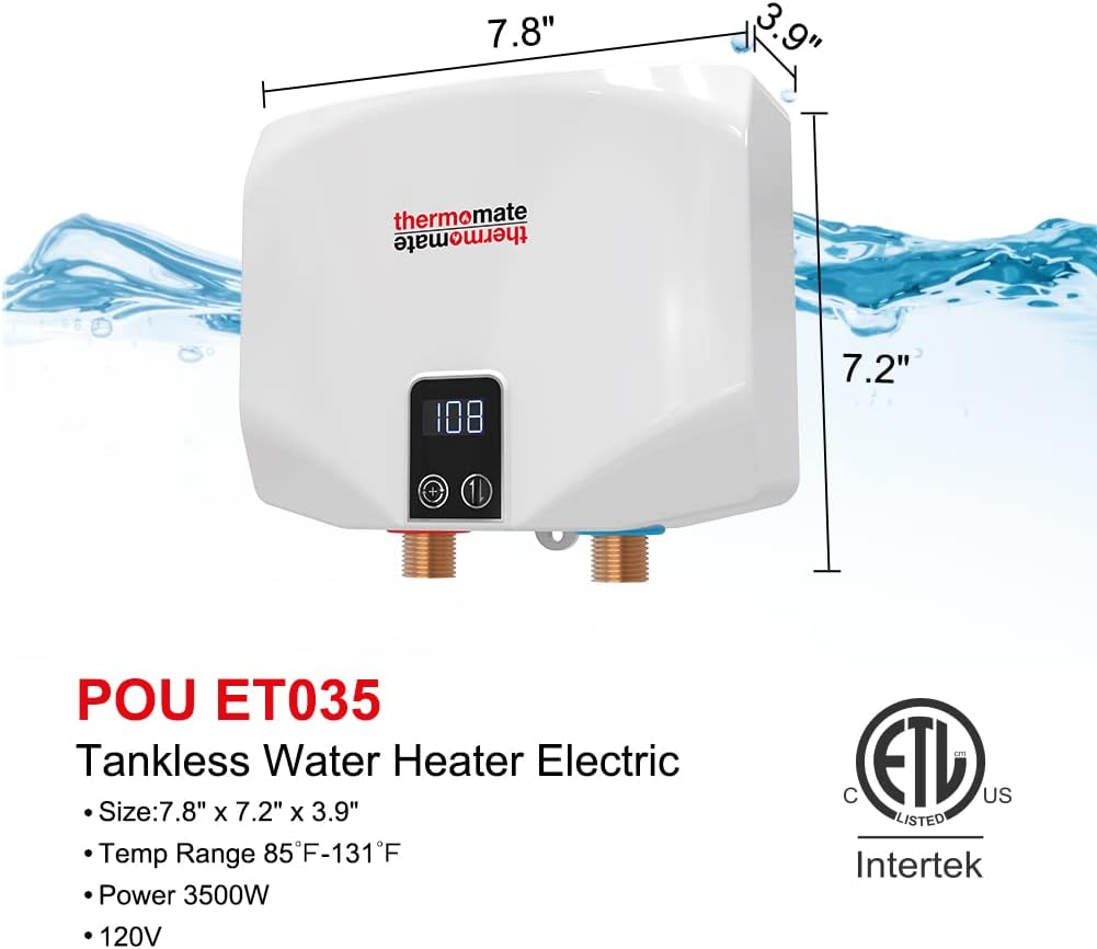 Tankless Water Heater Electric, thermomate 3.5kW 120V Hard Wired Point of Use On Demand Hot Water Heater Self Modulating ET035 (NO PLUG) (White)