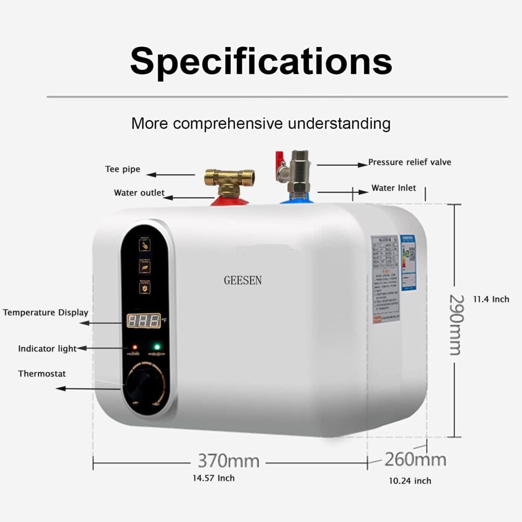 Electric Hot Water Heater 110/120V Small Compact Tank Storage,Rv Tr 3 Gallon Trailer 1.5KW Kitchen Instant Under Sink Counter Cupboard, RV 1 PCs 16” Long 1/2”FIP Stainless Steel Water Hose 11L